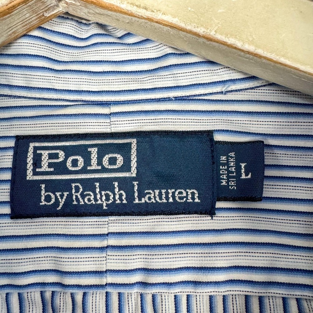 Polo Ralph Lauren Shirt Mens Large Blue Stripe Anchor Nautical Button Down Work - Picture 6 of 12